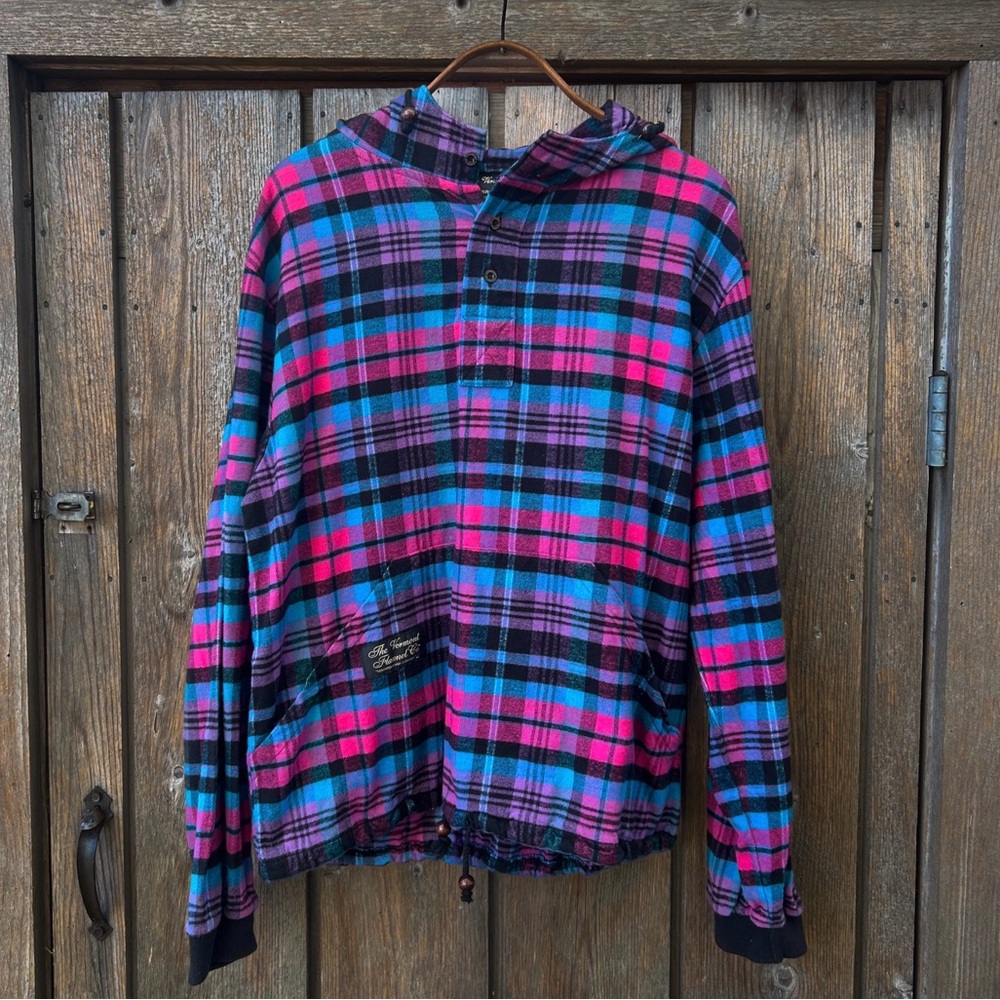Vermont Flannel Co Hoodie Pullover Flannel Plaid Cottagecore Dopamine sz Medium